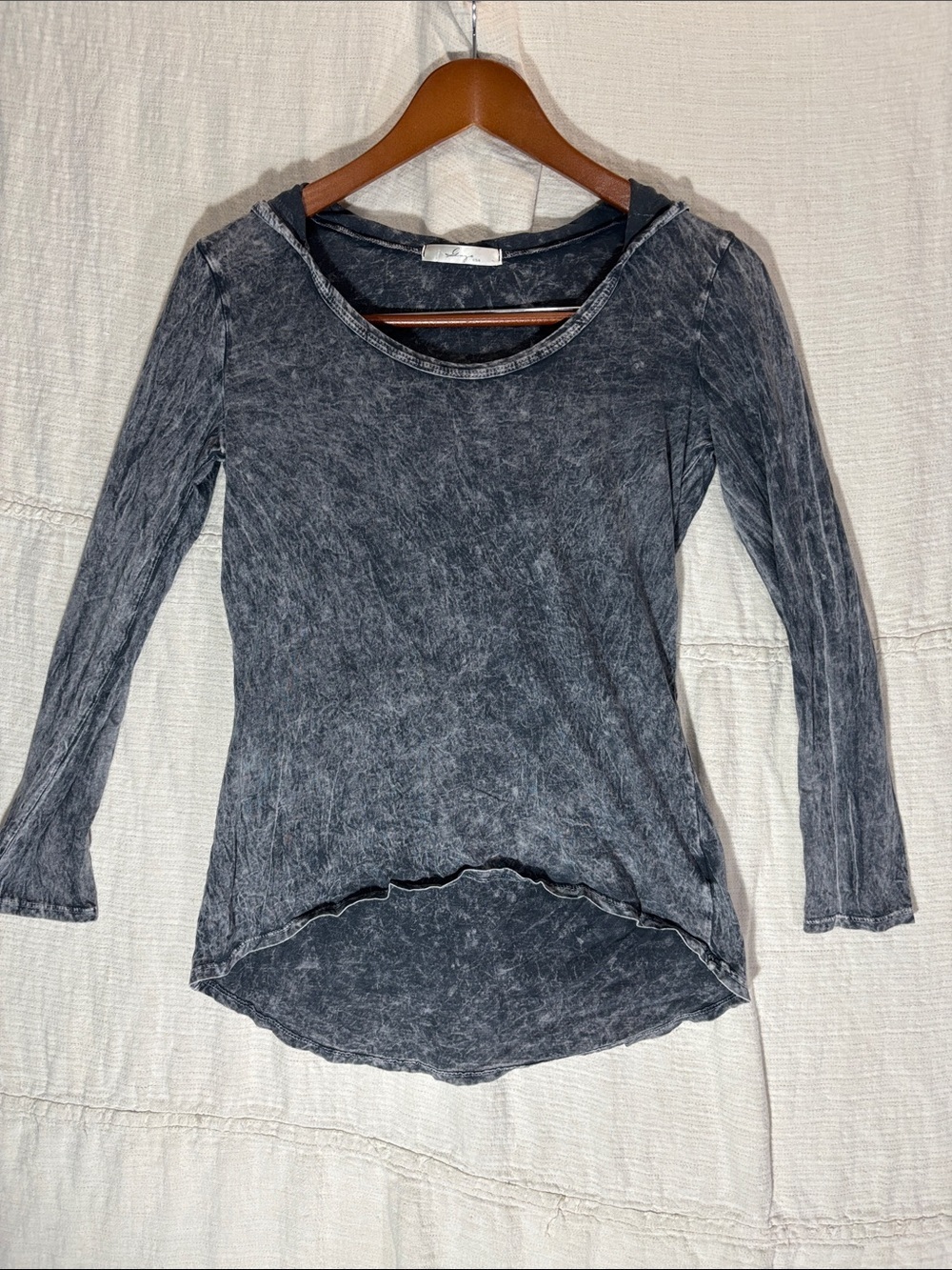 Gaze USA Acid Wash High-Low Knit Top Gray 100% Cotton Size XS